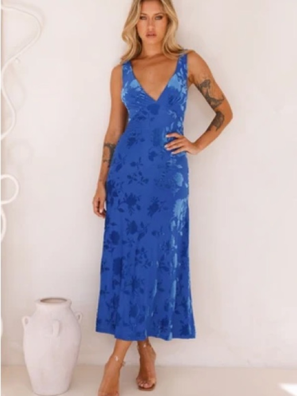 Hello Molly Cobalt Blue Floral V-Neck Maxi Dress